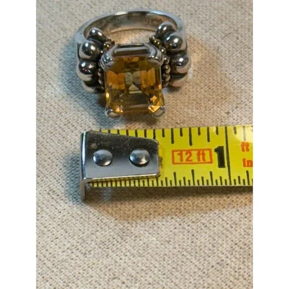 Vintage LAGOS CAVIAR Sterling Silver & 18K Gold Emerald Cut CITRINE Ring 6.75 - Picture 6 of 15